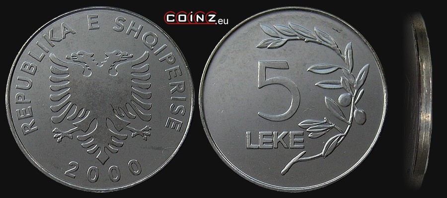 5 leków od 1995 - monety Albanii