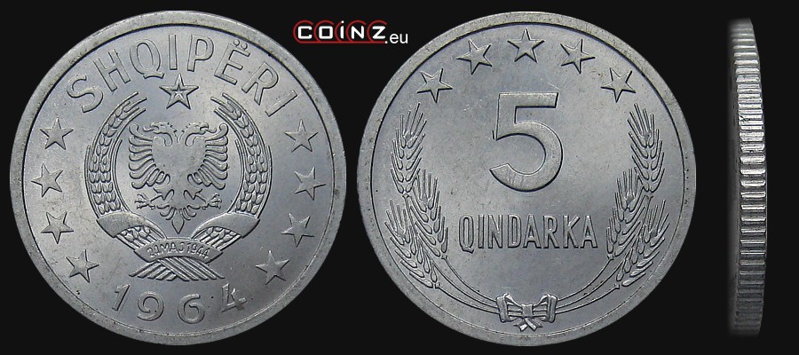 5 qindarka 1964 - Albanian coins