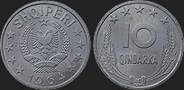 10 qindarka 1964 Albanian coins