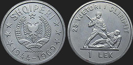 1 lek 1969 monety Albanii