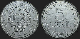 5 leków 1947-1957 monety Albanii