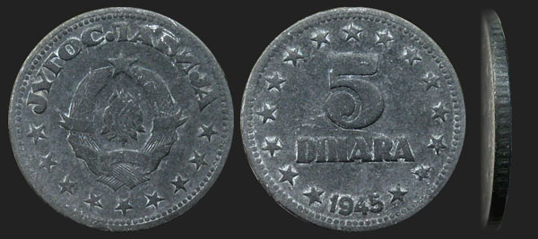 5 dinara 1945 - coins of Yugoslavia