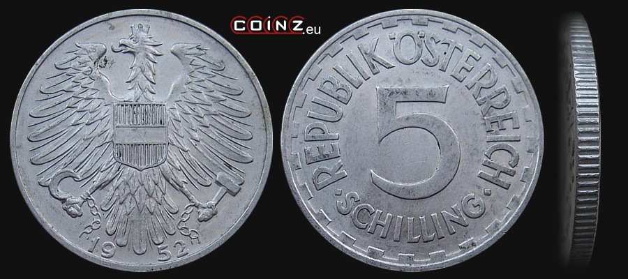5 szylingów 1952-1957 - monety Austrii