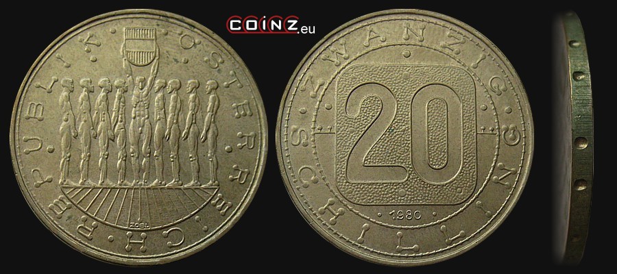 20 szylingów 1980-1993 - monety Austrii