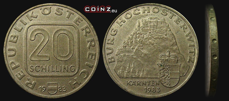 20 szylingów 1983-1993 Zamek Hochosterwitz - monety Austrii