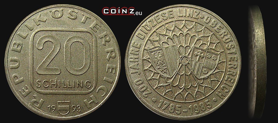 20 szylingów 1985-1993 - 200 Lat Diecezji Linz - monety Austrii