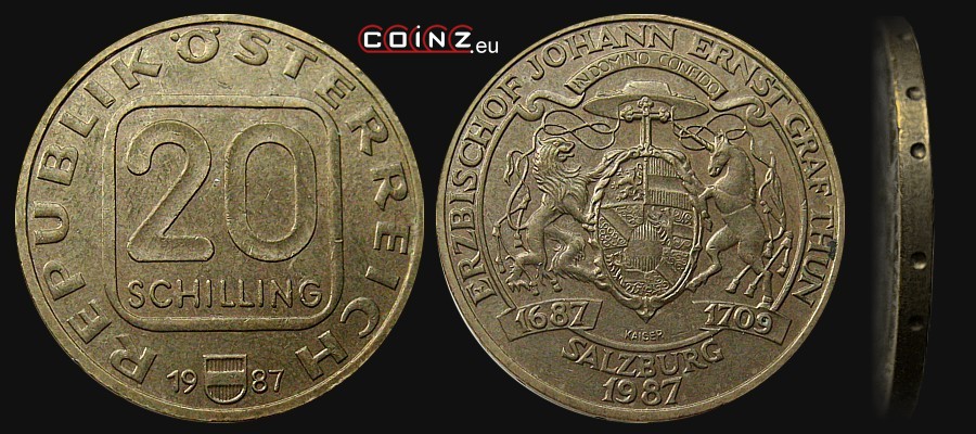 20 szylingów 1987-1993 Johann Ernst von Thun - monety Austrii