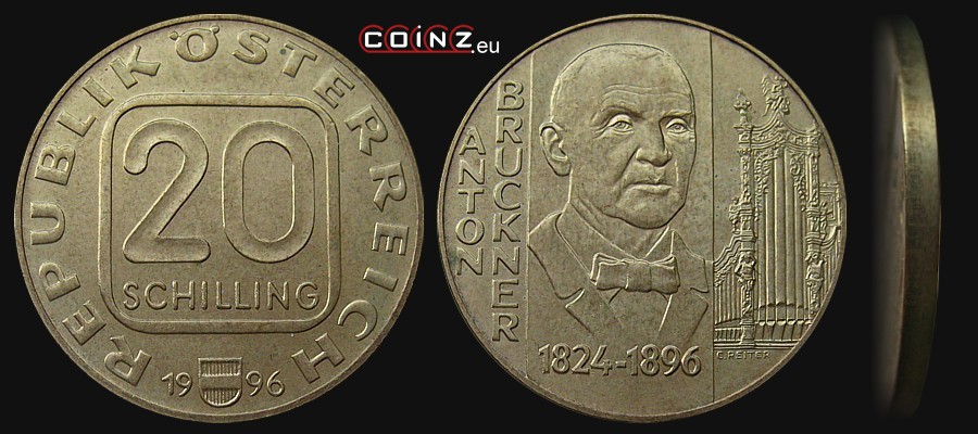 20 szylingów 1996 Anton Bruckner - monety Austrii