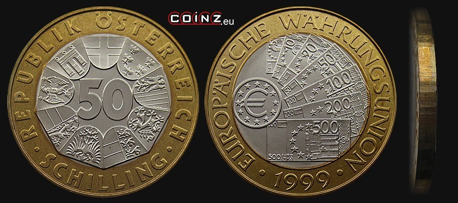 50 szylingów 1999 Waluta Euro - monety Austrii