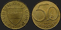 Monety Austrii - 50 groszy 1959-2001 