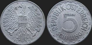 Monety Austrii - 5 szylingów 1952-1957 