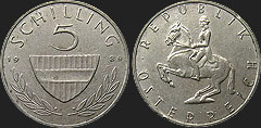 Monety Austrii - 5 szylingów 1968-2001 