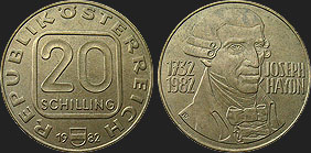 Monety Austrii - 20 szylingów 1982-1993 - Joseph Haydn 