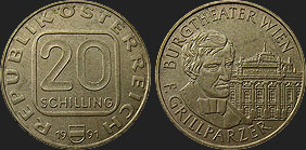 Monety Austrii - 20 szylingów 1991-1993 - Franz Grillparzer 