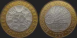 Monety Austrii - 50 szylingów 1999 - Waluta Euro 