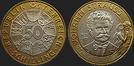 Monety Austrii - 50 szylingów 1999 - Johann Strauss 