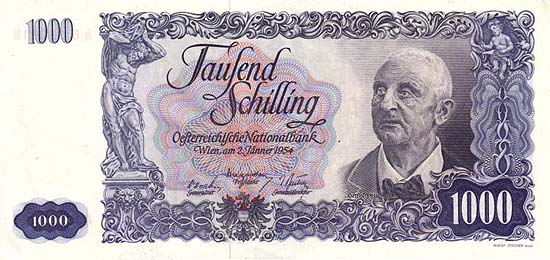 Banknot austriacki o nominale 1000 szylingów