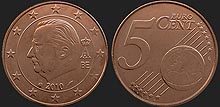 Belgian coins - 5 euro centów 2010-2013 