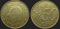 Belgian coins - 50 euro centów 1999-2004