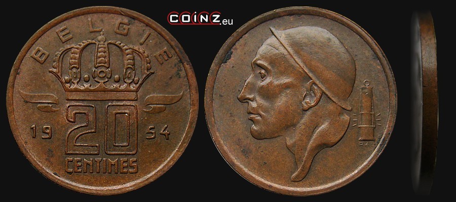 20 centymów 1954-1960 (niderlandzka) - monety Belgii
