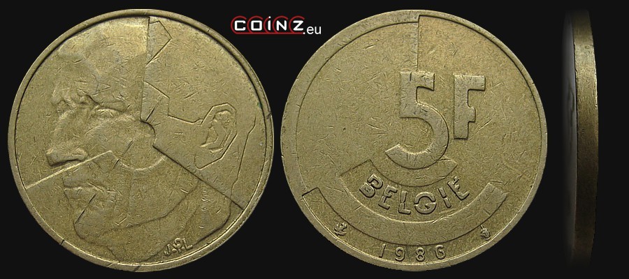 5 franków 1986-1993 (niderlandzka) - monety Belgii