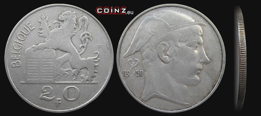 20 franków 1949-1955 Merkury (francuska) - monety Belgii