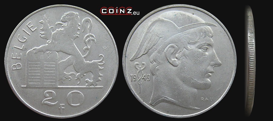 20 franków 1949-1955 Merkury (niderlandzka) - monety Belgii