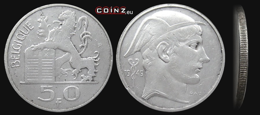 50 franków 1948-1954 Merkury (francuska) - monety Belgii
