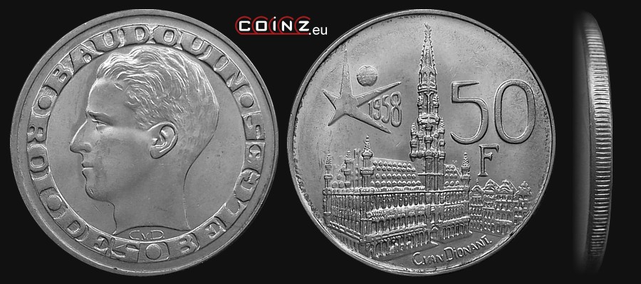 50 franków 1958 EXPO '58 (francuska) - monety Belgii