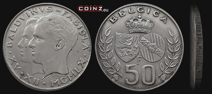 50 franków 1960 Ślub Królewski - monety Belgii