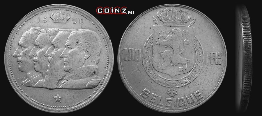 100 franków 1948-1954 Królowie (francuska) - monety Belgii
