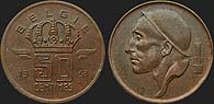 monety Belgii - 50 centymów 1952-1954 mała korona nl.