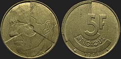monety Belgii - 5 franków 1986-1993 Król Baldwin I fr.