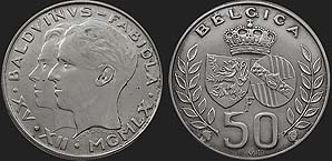 monety Belgii - 50 franków 1960 Ślub Królewski