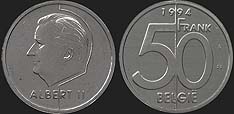 monety Belgii - 50 franków 1994-1998 Król Albert II nl.