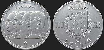 monety Belgii - 100 franków 1948-1951 Królowie nl.