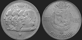monety Belgii - 100 franków 1948-1954 Królowie fr.