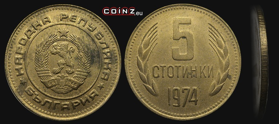 5 stotinek 1974-1990 - monety Bułgarii