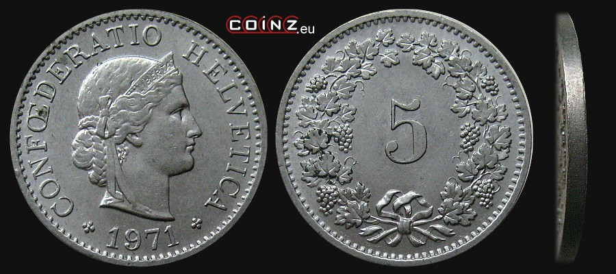 5 rappów (centymów) 1879-1980 - monety Szwajcarii