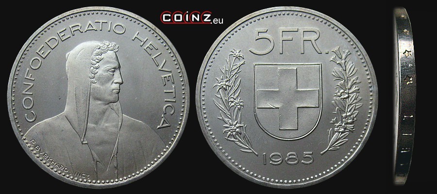 5 franków 1985-1993 - monety Szwajcarii