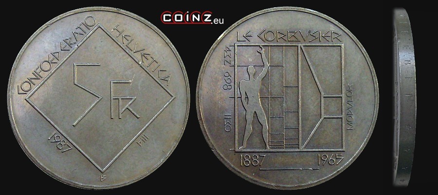 5 franków 1987 Le Corbusier - monety Szwajcarii 5 franków 1987 Le Corbusier - monety Szwajcarii
