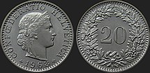 Monety Szwajcarii - 20 rappów (centymów) 1939-dziś