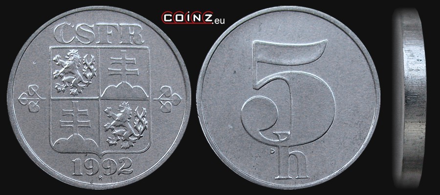 5 haleru 1991 - Coins of Czechoslovakia