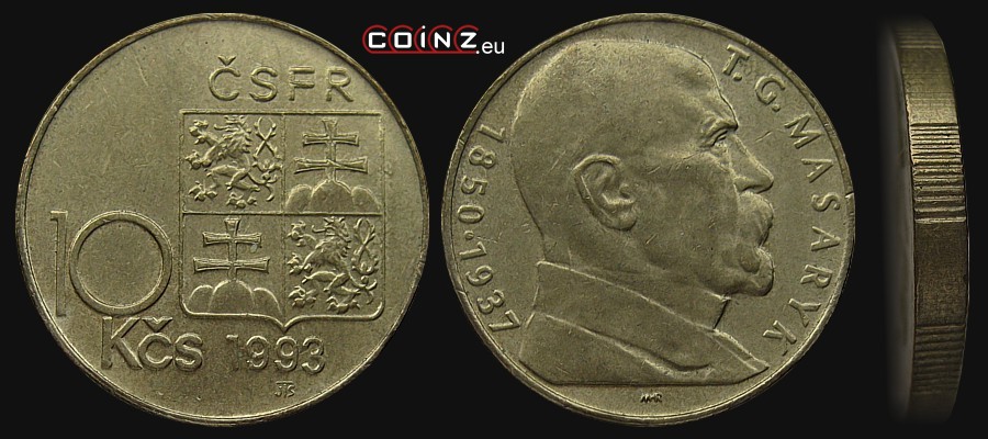 10 korun 1990-1993 Tomas Masaryk - Coins of Czechoslovakia