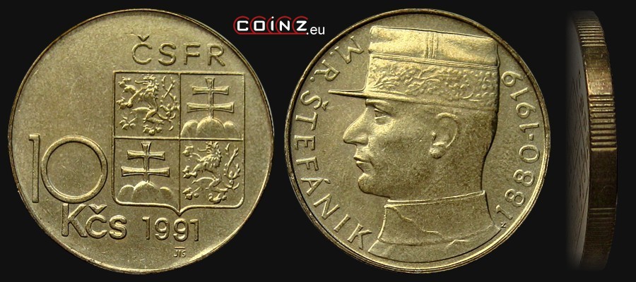 10 korun 1991-1993 Milan Stefanik - Coins of Czechoslovakia