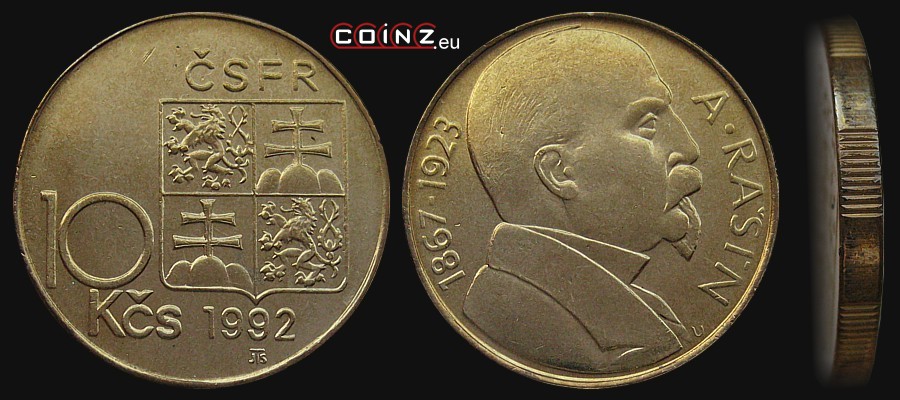 10 korun 1992 Alois Rasin - Coins of Czechoslovakia