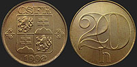 Monety Czechosłowacji - 20 halerzy 1991-1992
