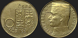 Czechoslovak coins - 10 korun 1991-1993 Milan Štefánik