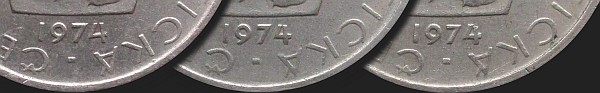 Varieties of coins with face value 5 korun from 1974