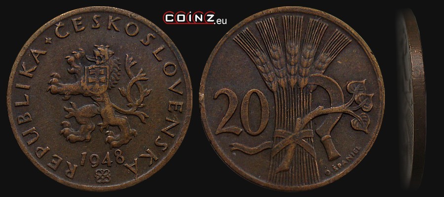 20 halerzy 1947-1950 - monety Czechosłowacji